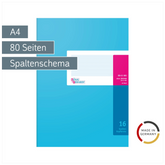 Spaltenbuch mit Kopfleiste | A4, 80 Seiten, 16 Spalten, Karton, magenta/hellblau